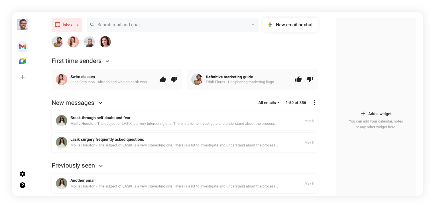 Google products with easy access on your left, and an option to screen new emails before going to your inbox